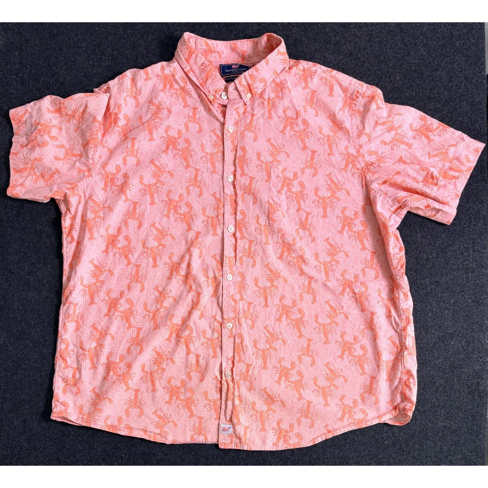 Vineyard Vines Mens XXL Slim Fit Murray Shirt Red Lobster AOP Print Vacation